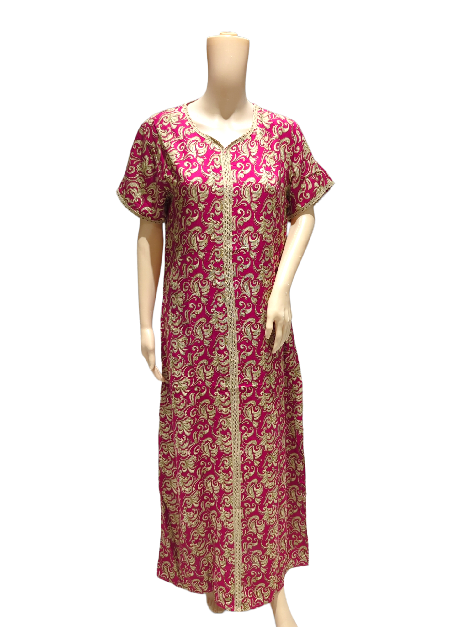 Fuchsia Maze - Short Sleeve maxi dress