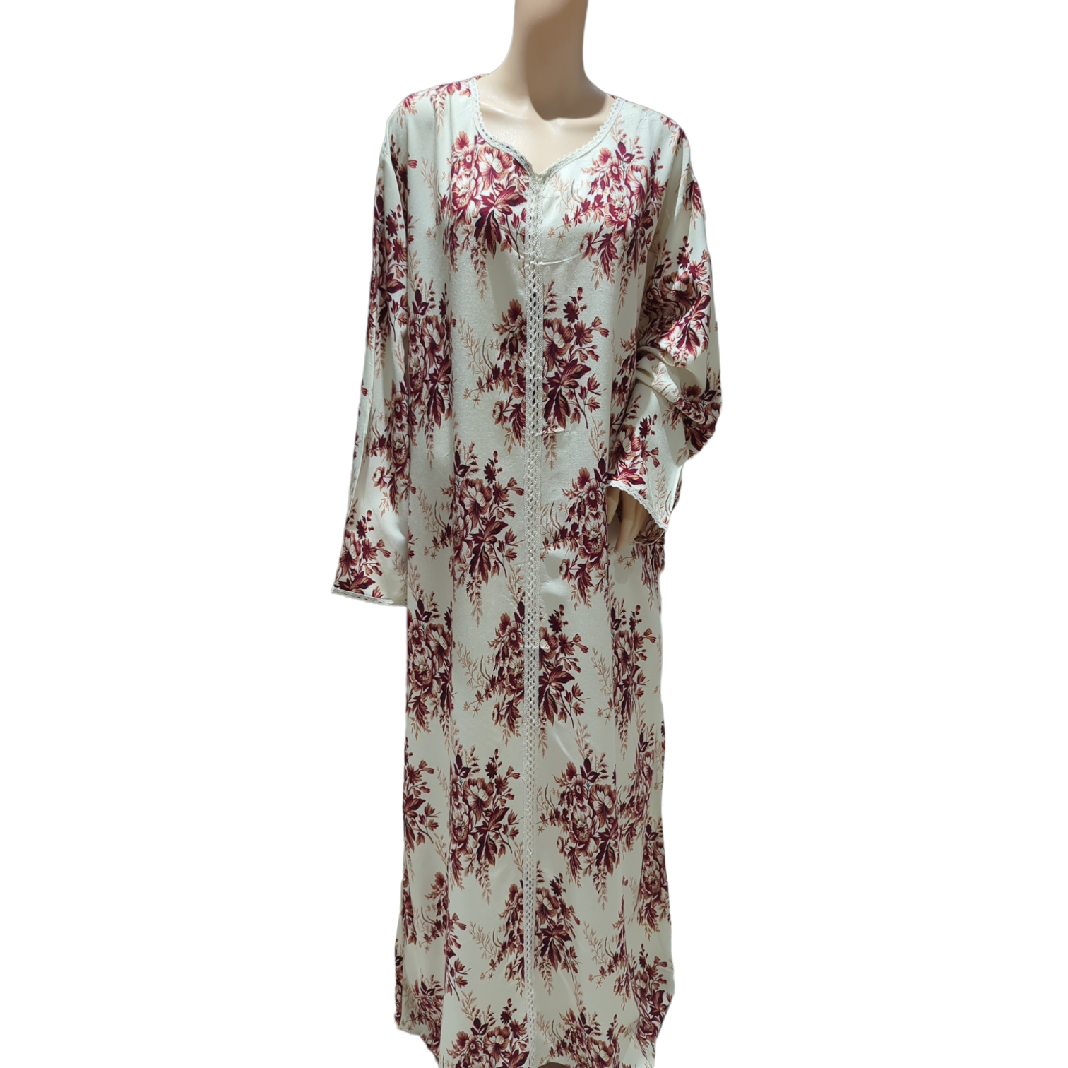 White and Brown Flower - Long Sleeve maxi dress