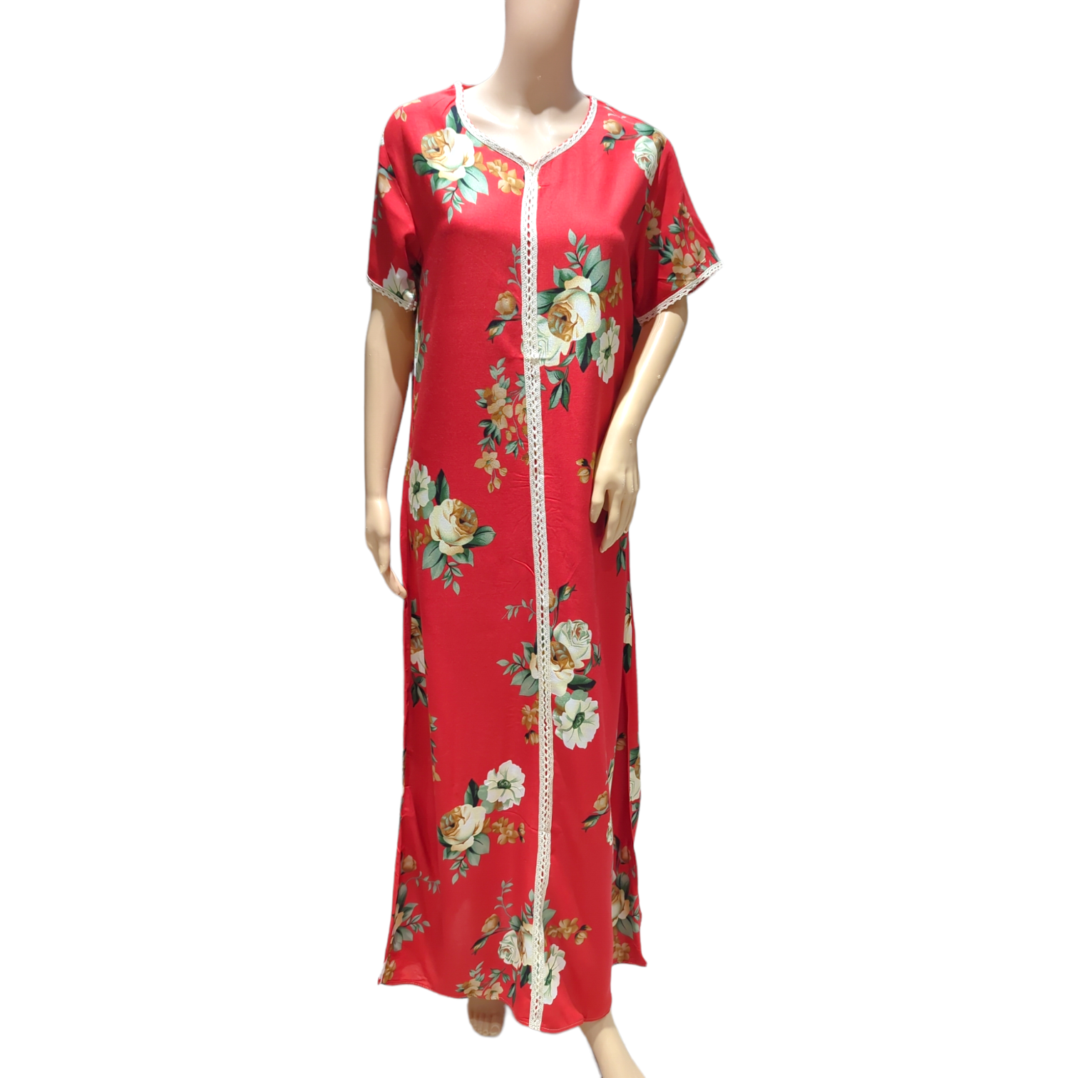 Red Flower  - Short Sleeve maxi dress