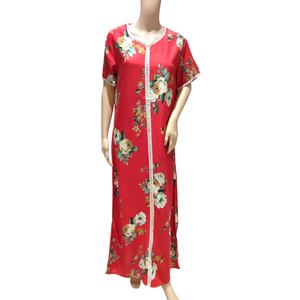 Red Flower  - Short Sleeve maxi dress