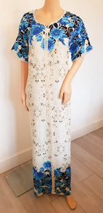 Load image into Gallery viewer, Cream &amp; Blue Floral - Short Sleeve maxi dress
